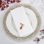 Handmade Reindeer Embroidery Napkin with Hemstitched Border (Set of 6)
