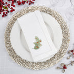 Handmade Pine Leaf Christmas Embroidery Napkin with Hemstitched Border (Set of 6)