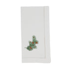 Handmade Pine Leaf Christmas Embroidery Napkin with Hemstitched Border (Set of 6)