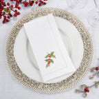 Handmade Holly Leaf Embroidery Napkin with Hemstitched Border (Set of 6)