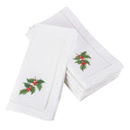 Handmade Holly Leaf Embroidery Napkin with Hemstitched Border (Set of 6)