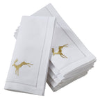 Handmade Gold Reindeer Embroidery Napkin with Hemstitched Border (Set of 6)