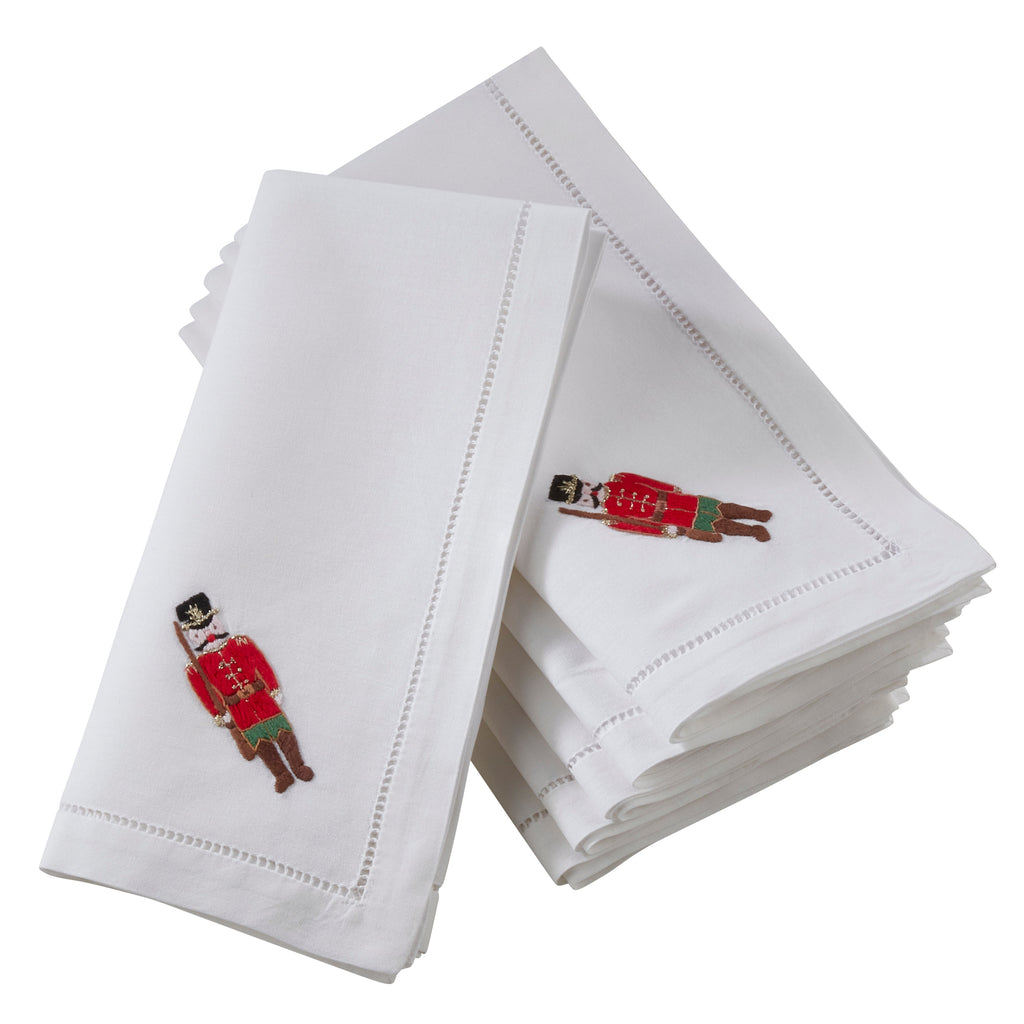 Handmade Soldier Embroidery Napkin with Hemstitched Border (Set of 6)