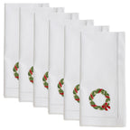 Handmade Ribbon Wreath Embroidery Napkin with Hemstitched Border (Set of 6)