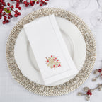 Handmade Berry Branch Embroidery Napkin with Hemstitched Border (Set of 6)