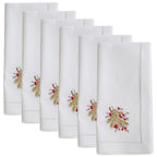 Handmade Berry Branch Embroidery Napkin with Hemstitched Border (Set of 6)