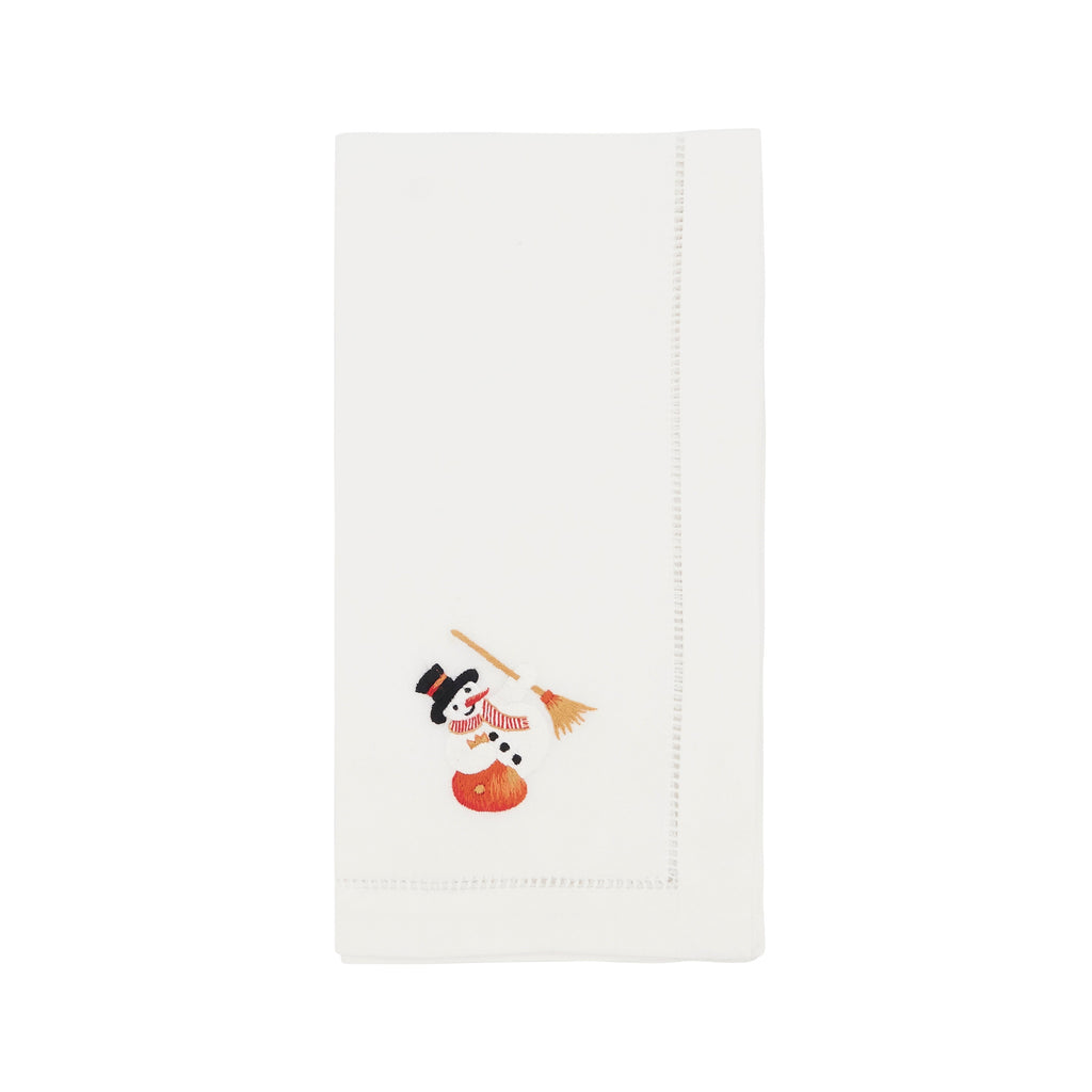 Handmade Snowman Embroidery Napkin with Hemstitched Border (Set of 6)