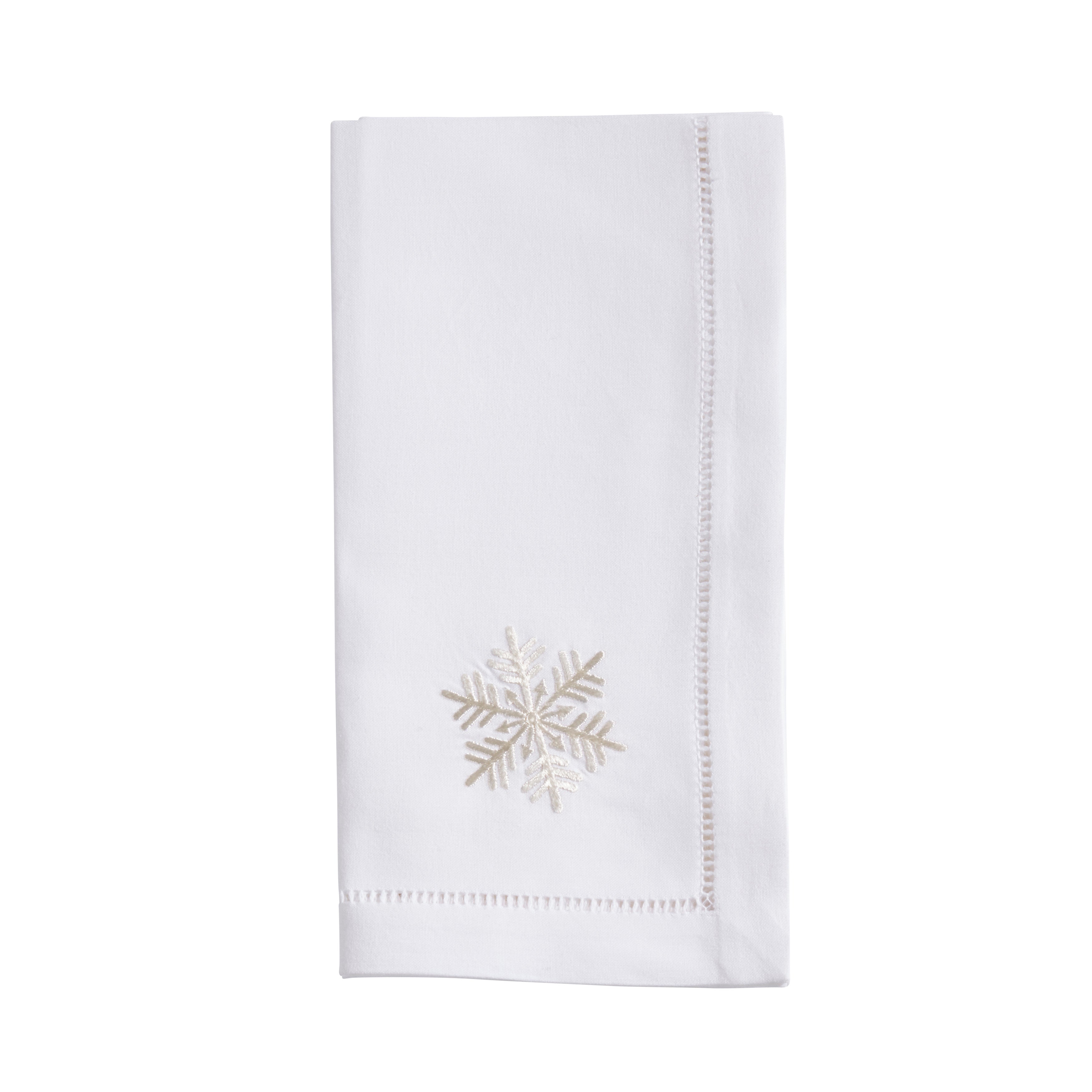 Handmade Snowy Delight Embroidery Napkin with Hemstitched Border (Set of 6)