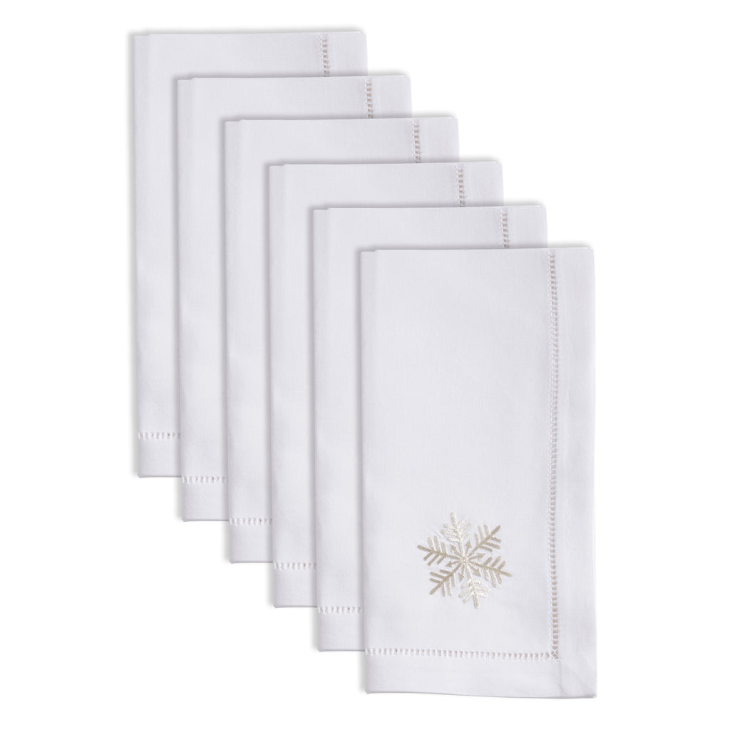 Handmade Snowy Delight Embroidery Napkin with Hemstitched Border (Set of 6)