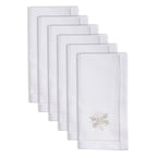 Handmade Snowy Delight Embroidery Napkin with Hemstitched Border (Set of 6)
