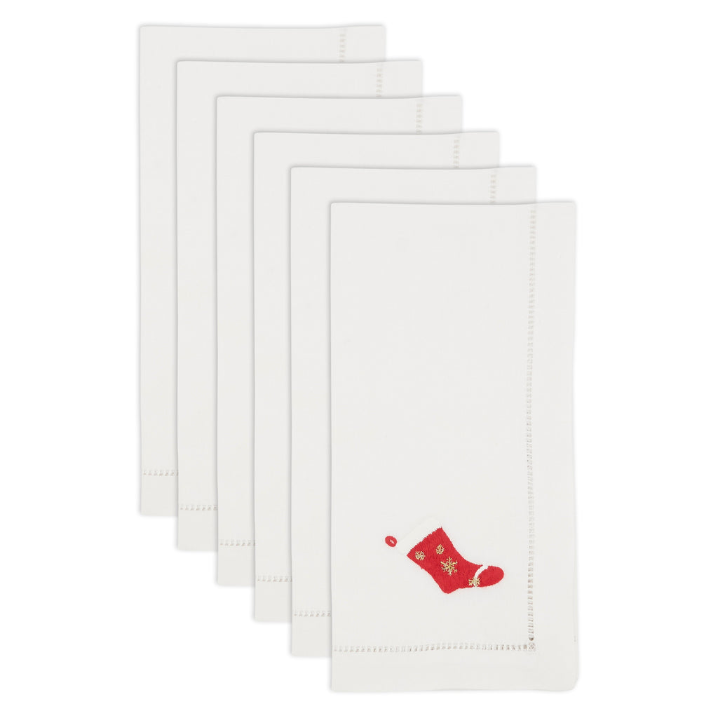 Handmade Winter Wonderland Stocking Embroidery Napkin with Hemstitched Border (Set of 6)