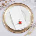 Handmade Whimsical Poinsettia Embroidery Napkin with Hemstitched Border (Set of 6)
