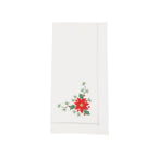 Handmade Whimsical Poinsettia Embroidery Napkin with Hemstitched Border (Set of 6)