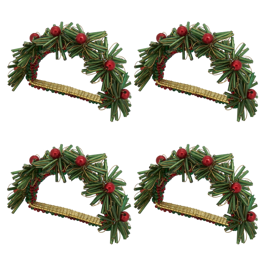 Beaded Flowers Design Napkin Ring, Set of 4