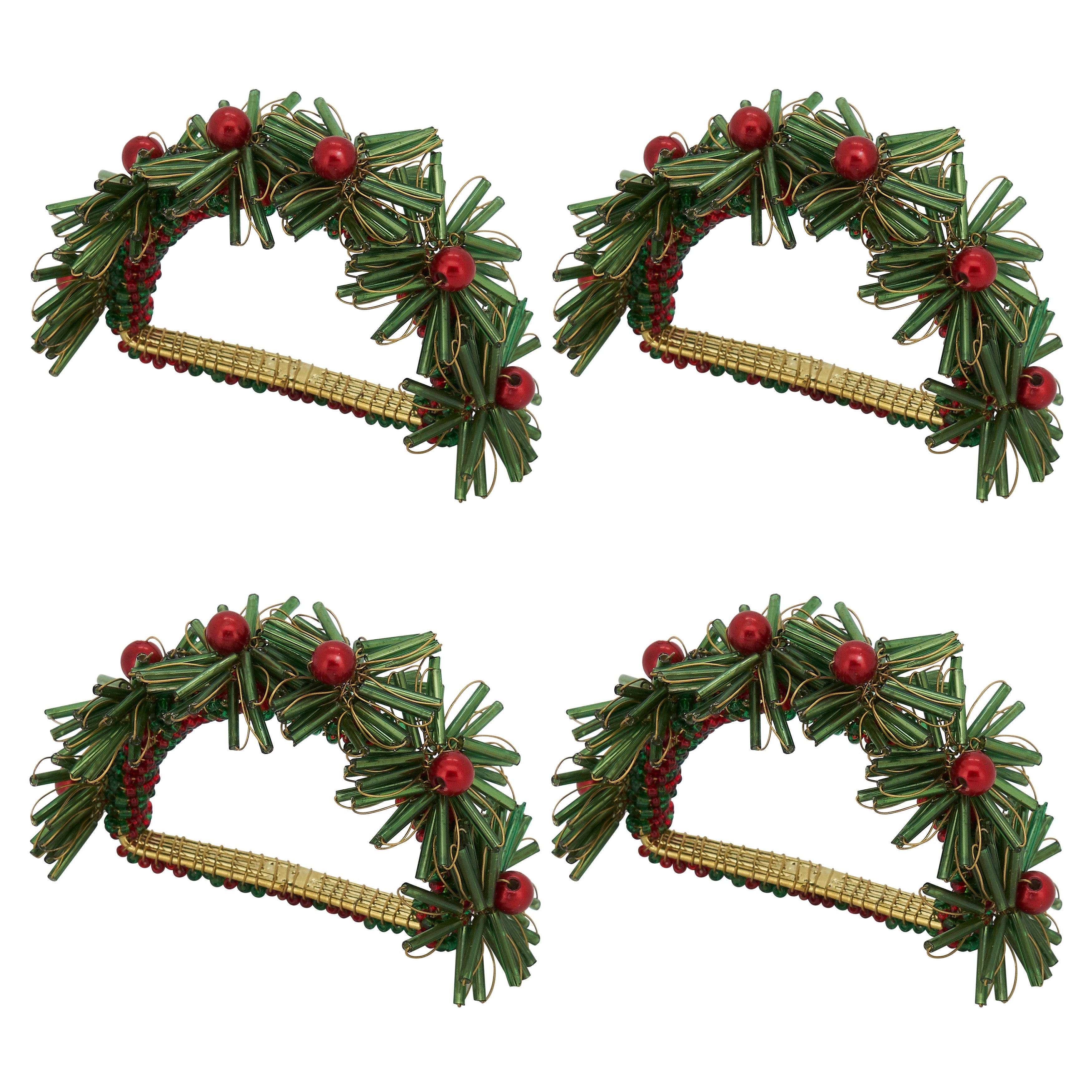 Beaded Flowers Design Napkin Ring, Set of 4