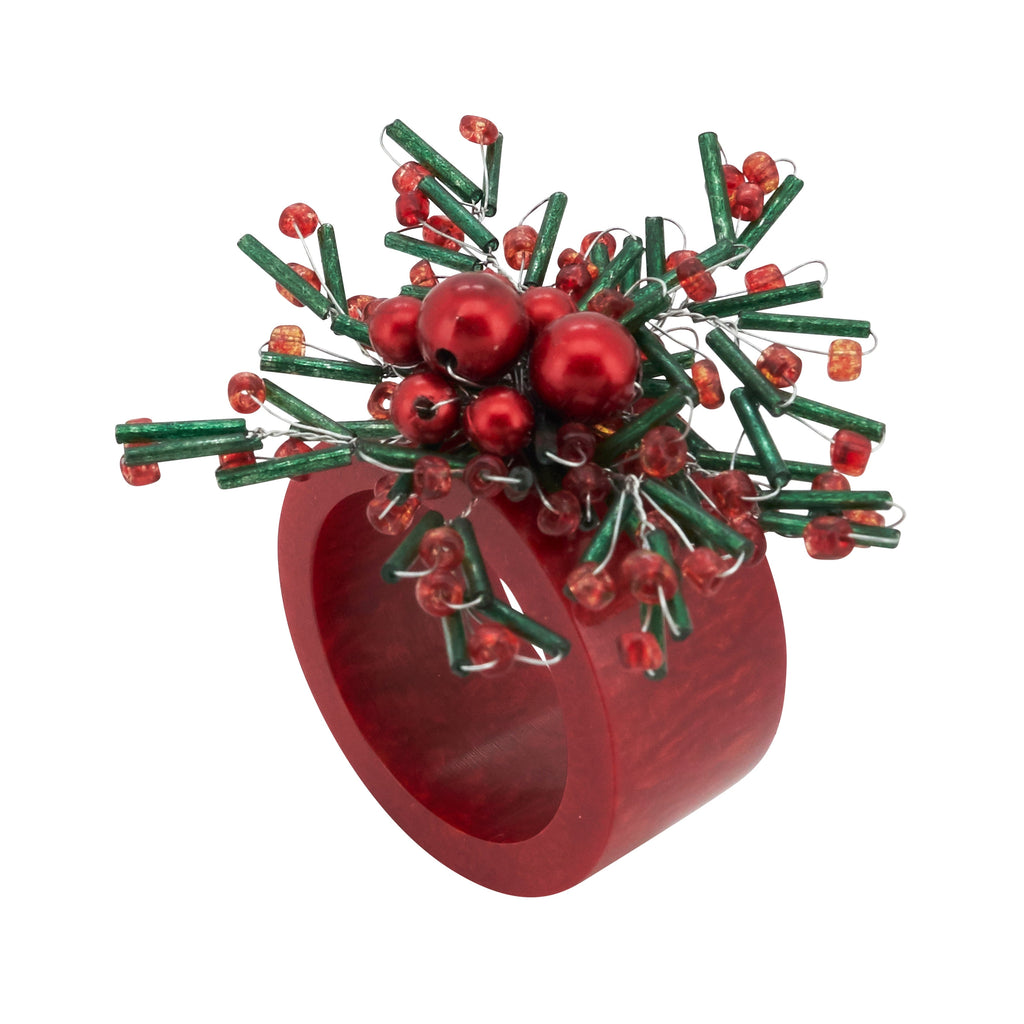 Holly Jingle Beaded Napkin Ring, Set of 4