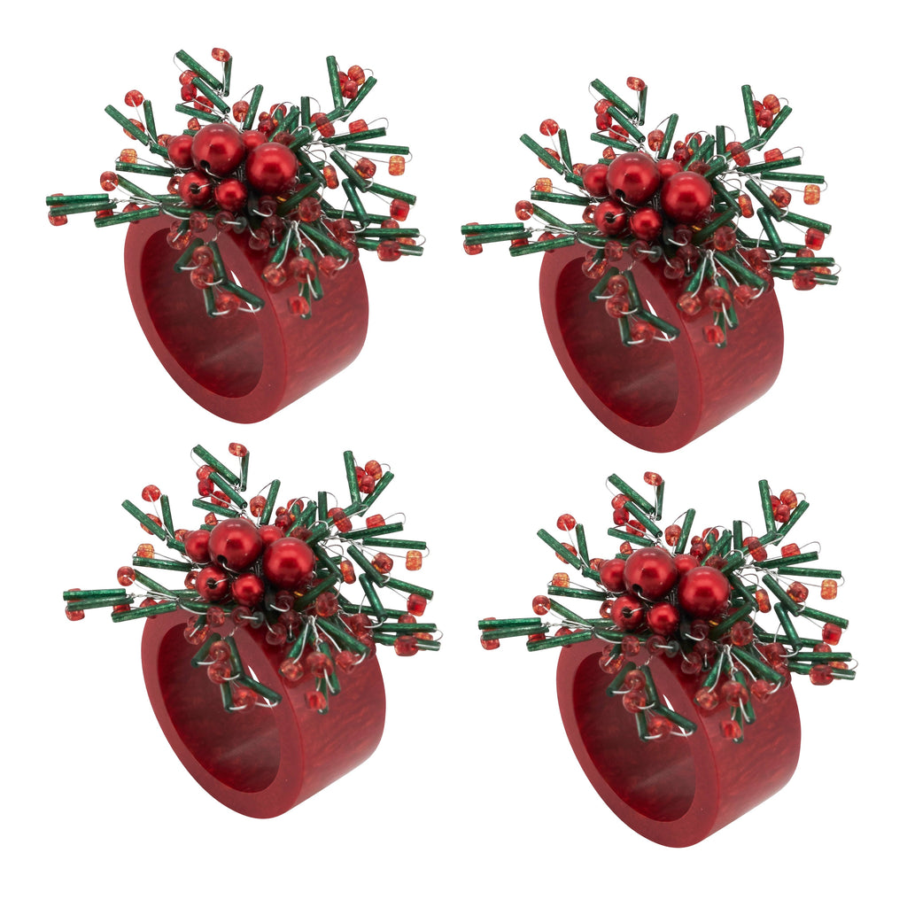 Holly Jingle Beaded Napkin Ring, Set of 4