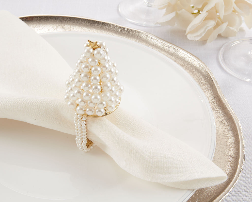 Pearl Christmas Tree Napkin Ring, Set of 4