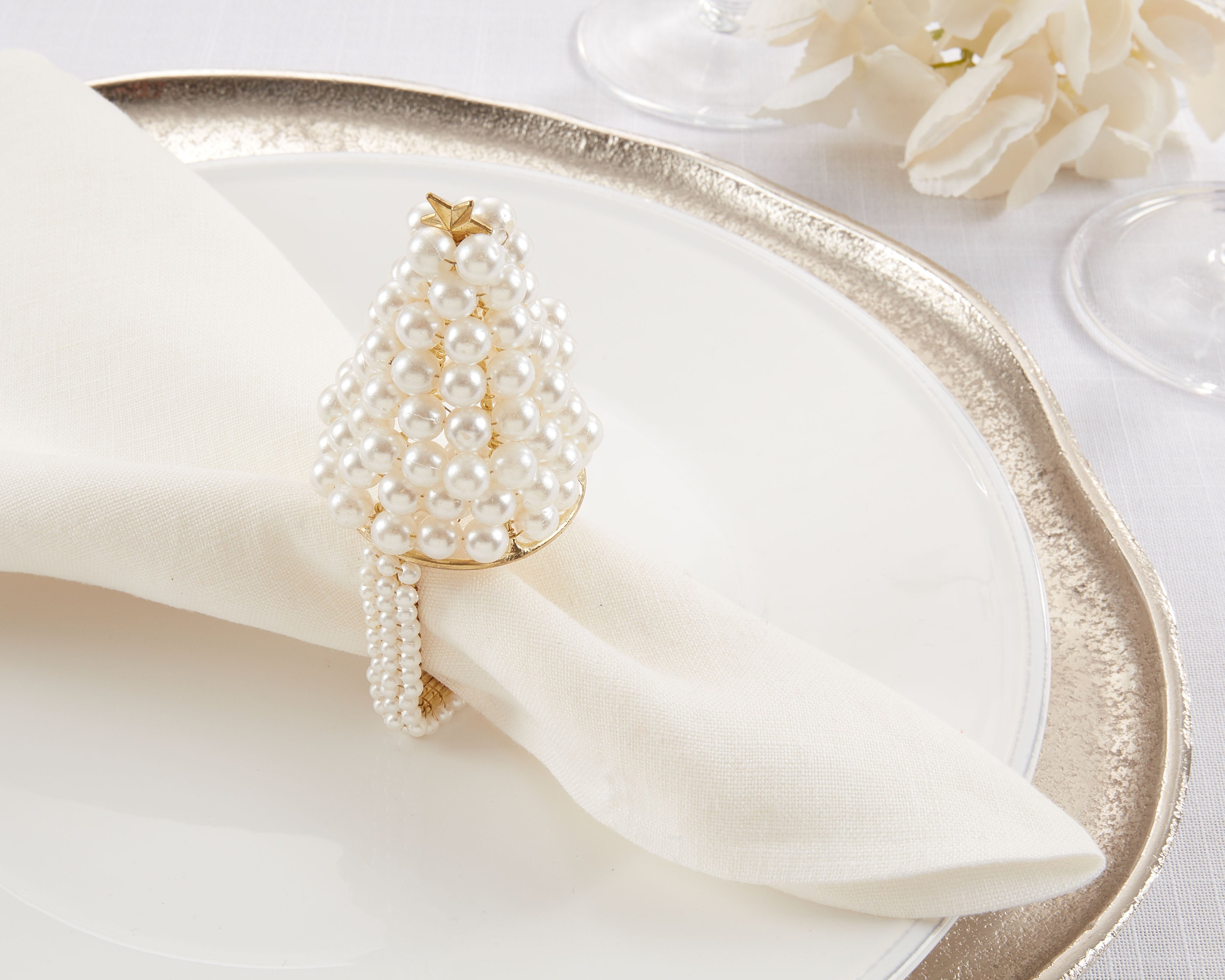 Pearl Christmas Tree Napkin Ring, Set of 4