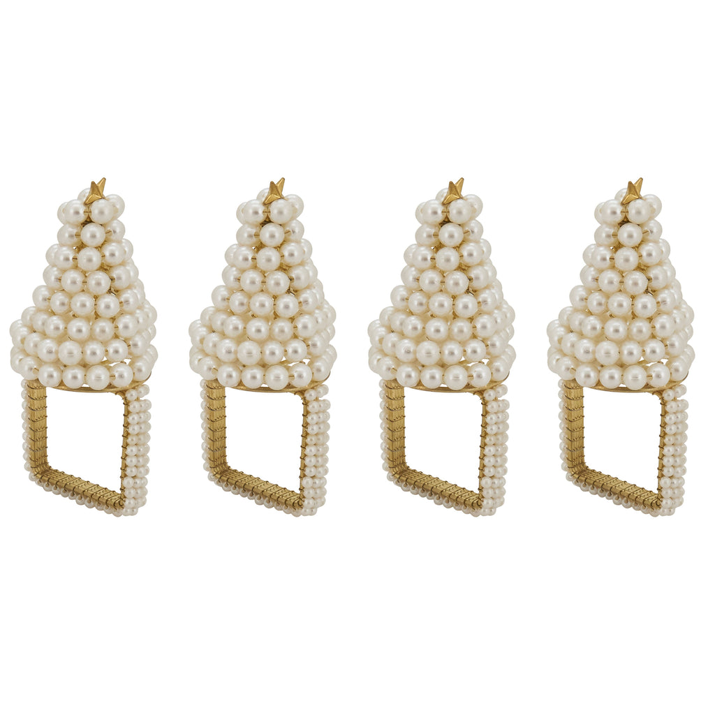 Pearl Christmas Tree Napkin Ring, Set of 4