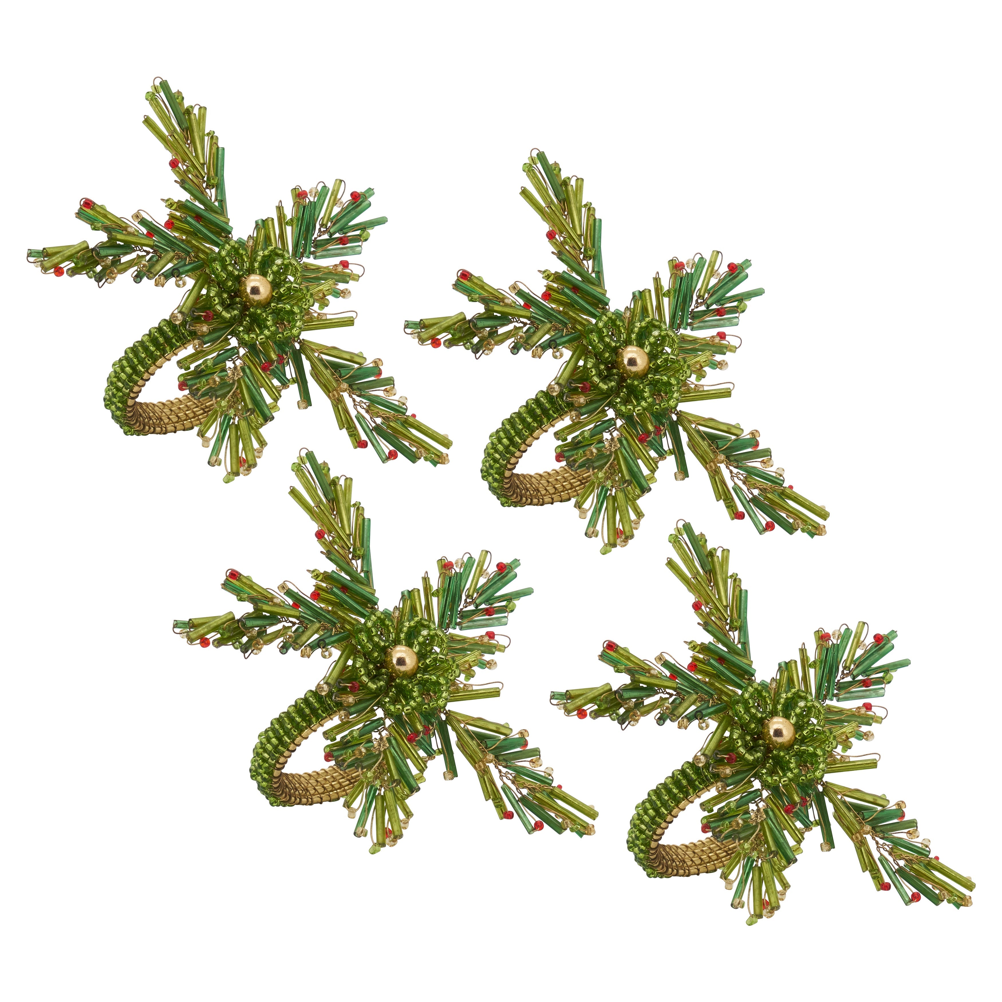 Beaded Napkin Ring With Pine Design, Set of 4