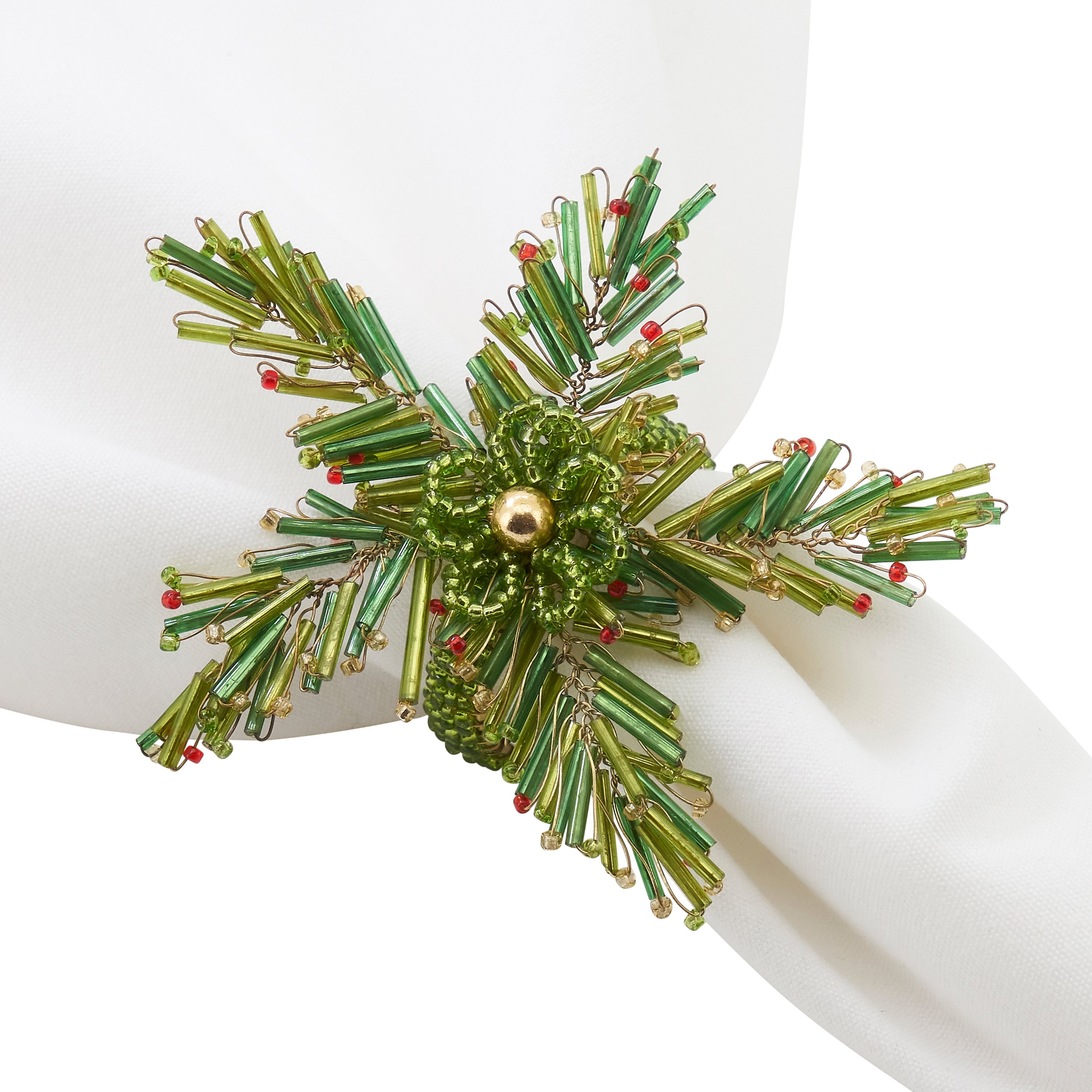 Beaded Napkin Ring With Pine Design, Set of 4