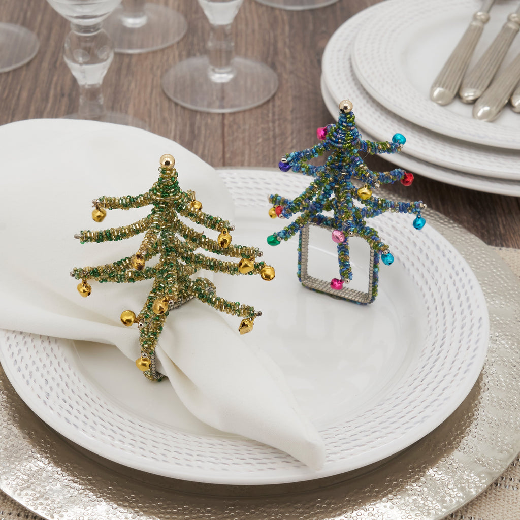 Beaded Christmas Tree Napkin Ring, Set of 4
