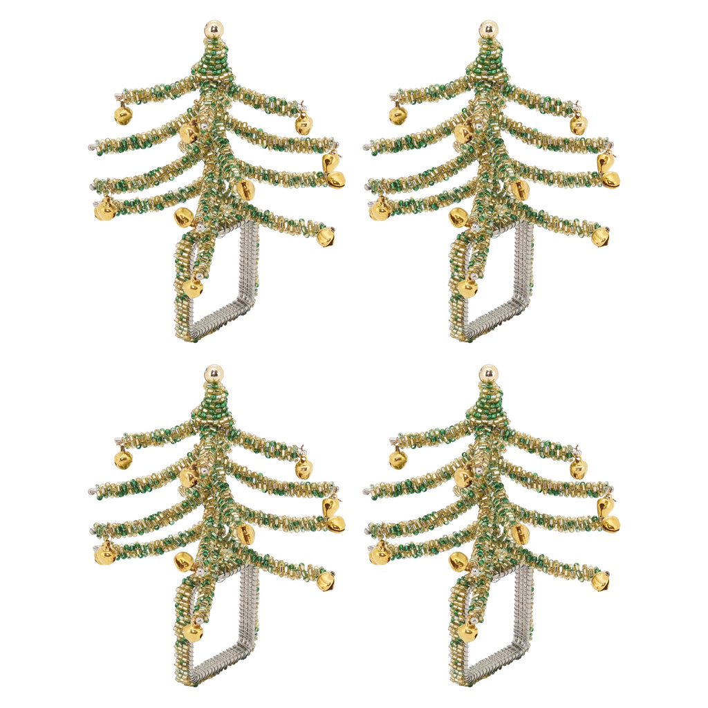 Beaded Christmas Tree Napkin Ring, Set of 4