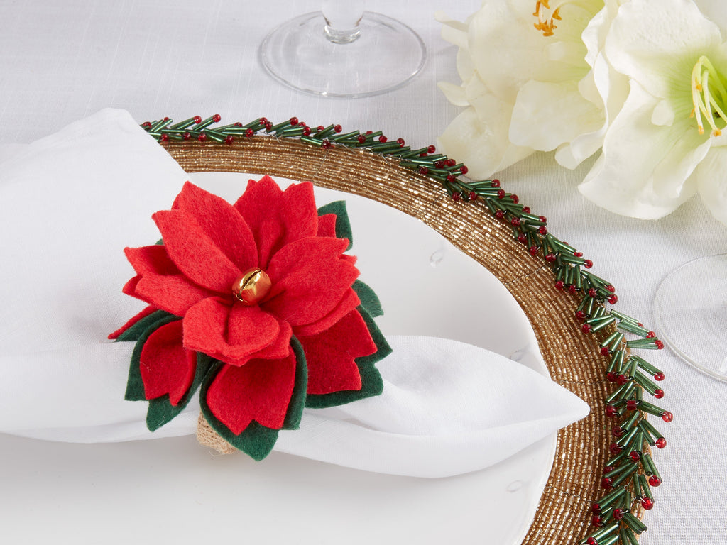 Festive Felt Poinsettia Napkin Ring, Set of 4