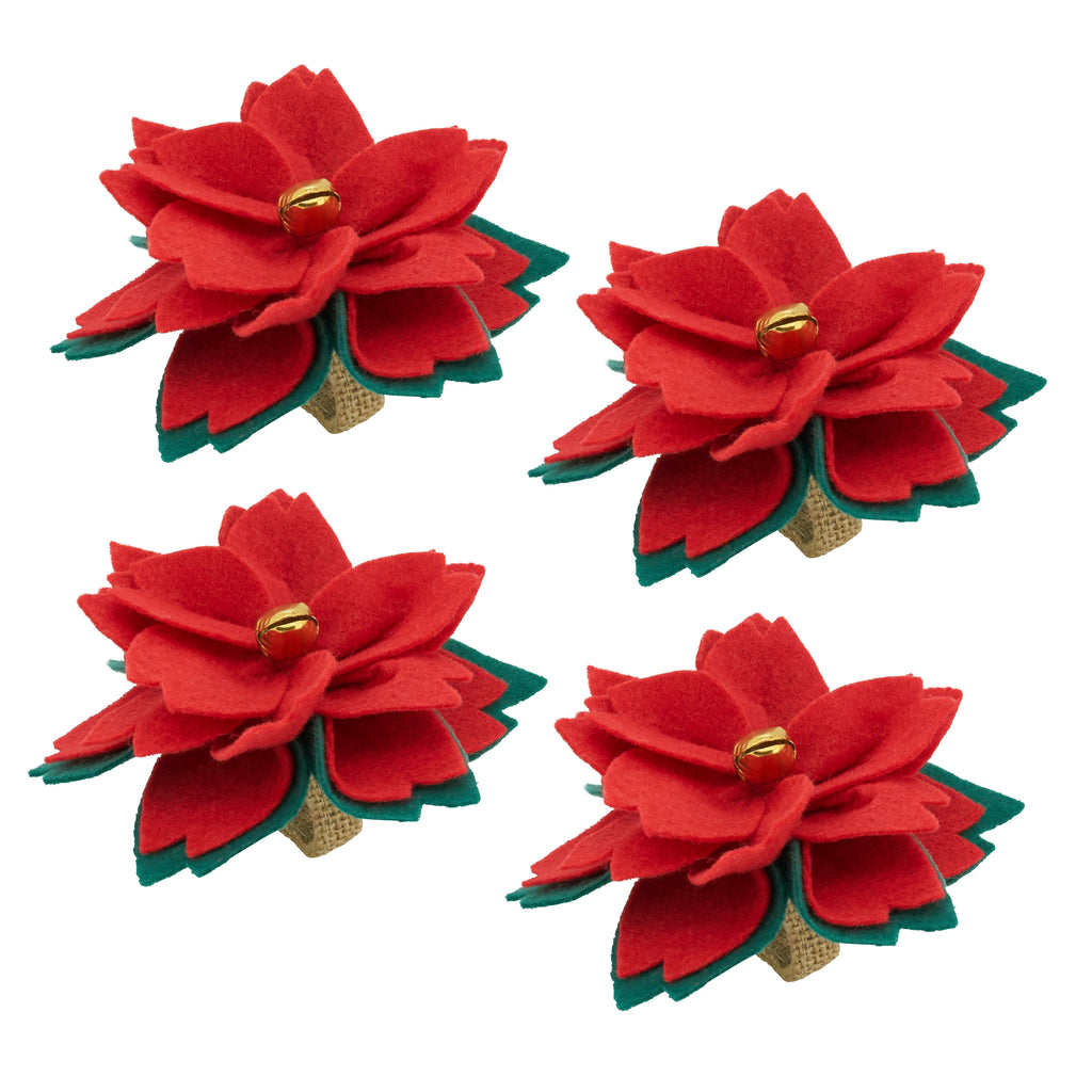 Festive Felt Poinsettia Napkin Ring, Set of 4