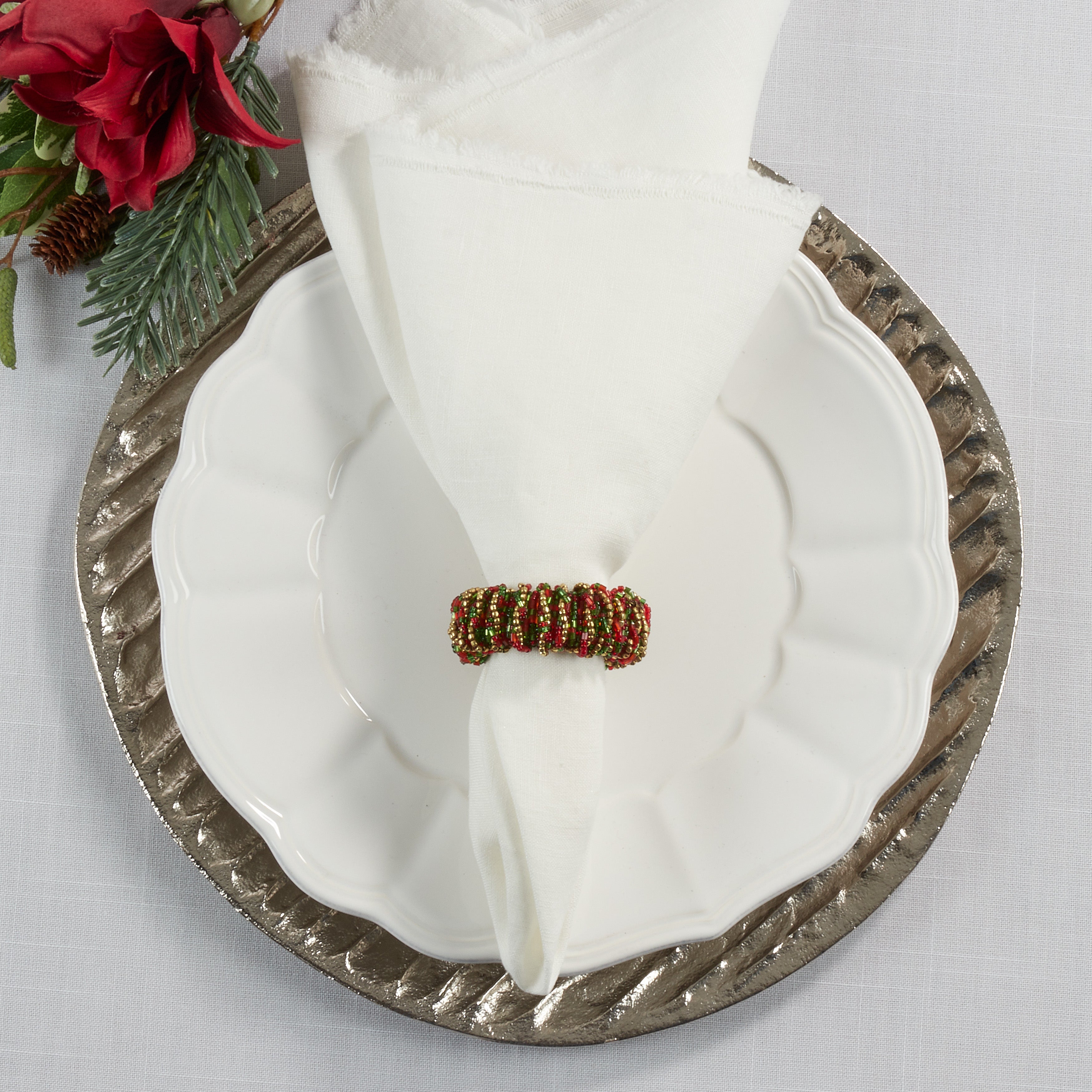 Beaded Round Napkin Ring, Set of 4