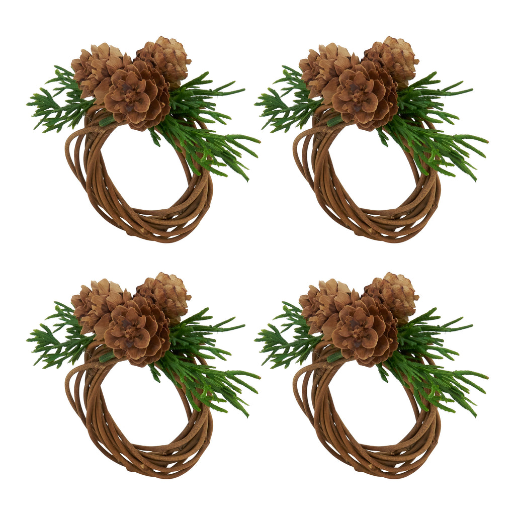 Rustic Charm Pine Cone Napkin Ring, Set of 4