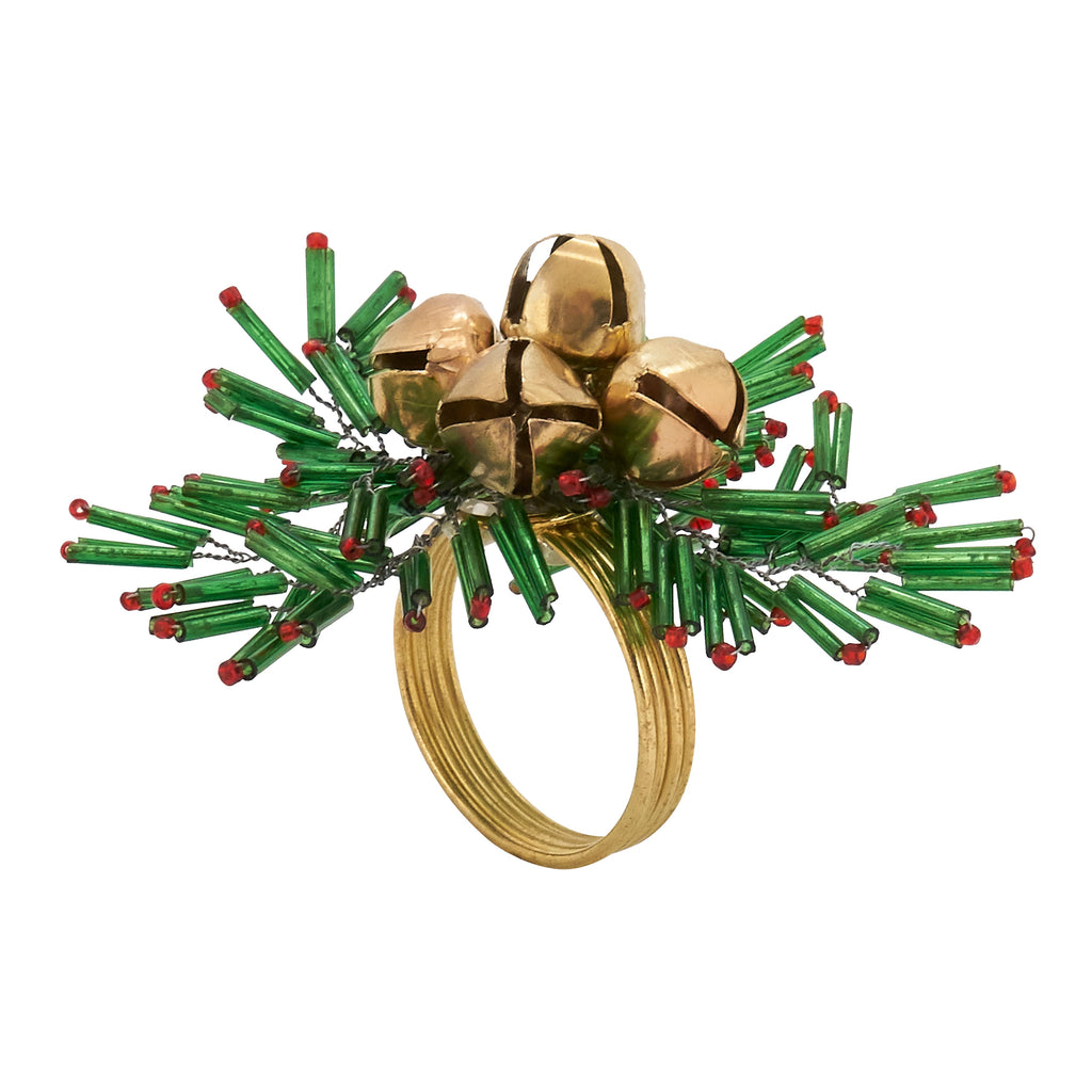 Beaded Snowflake and Bells Napkin Ring, Set of 4