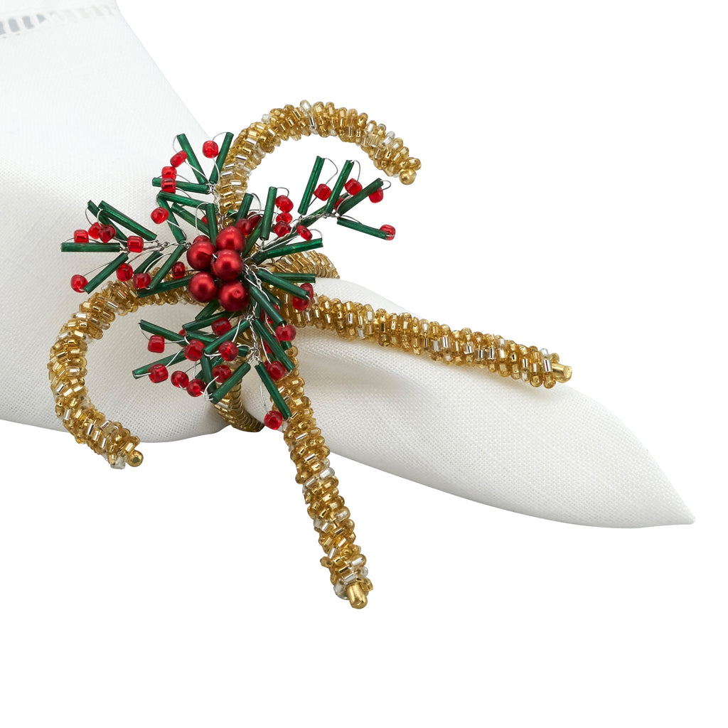 Sweet Treats Beaded Candy Cane Napkin Ring, Set of 4