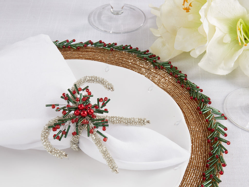 Sweet Treats Beaded Candy Cane Napkin Ring, Set of 4