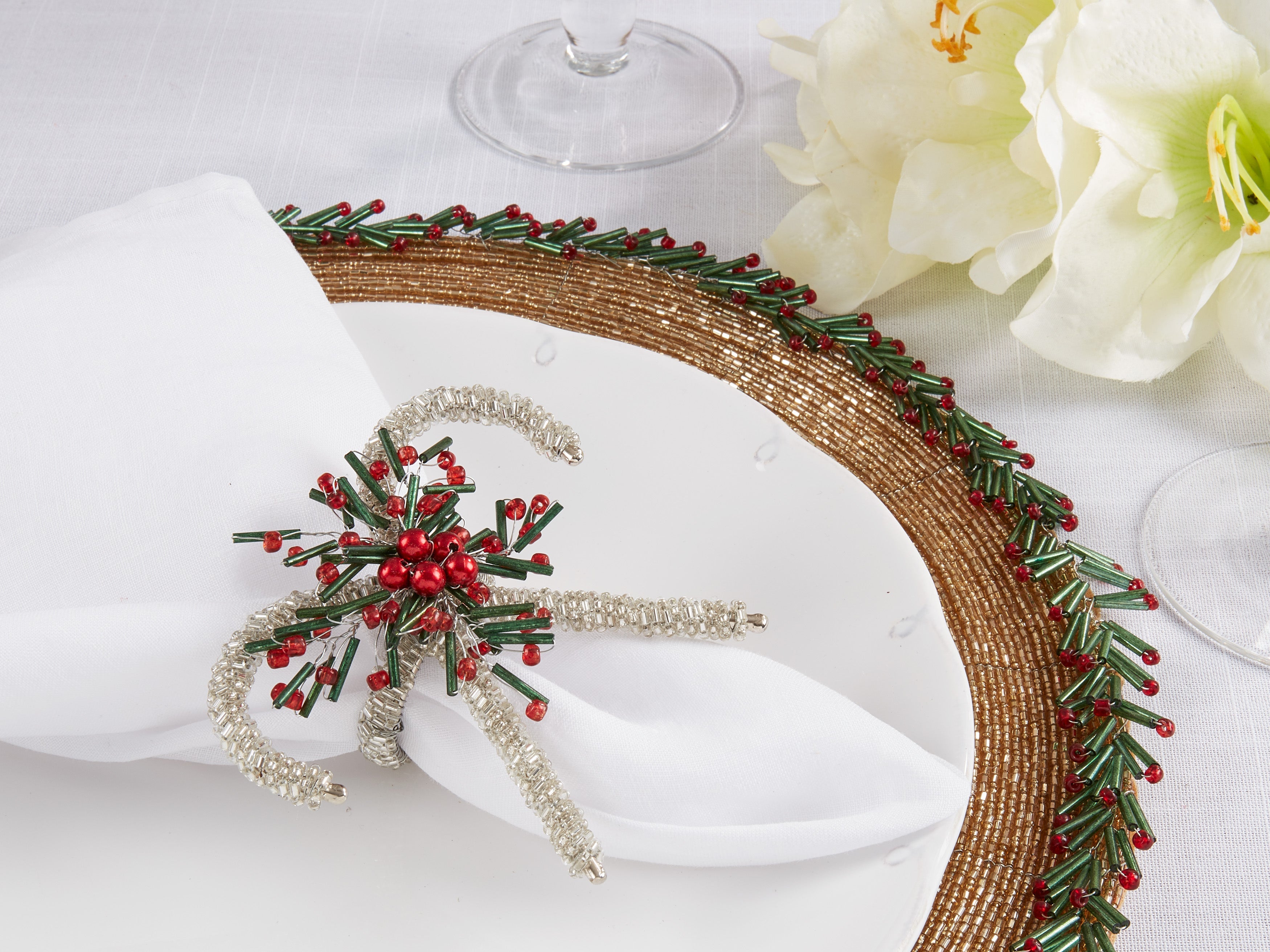 Sweet Treats Beaded Candy Cane Napkin Ring, Set of 4