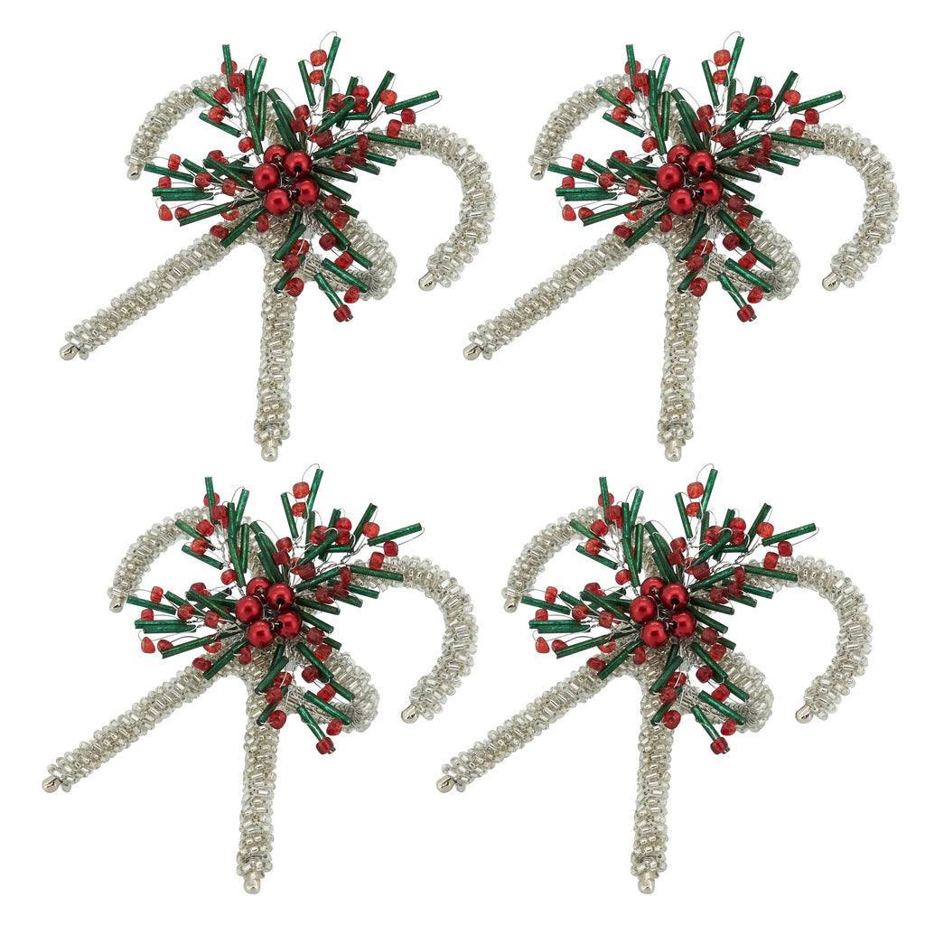 Sweet Treats Beaded Candy Cane Napkin Ring, Set of 4
