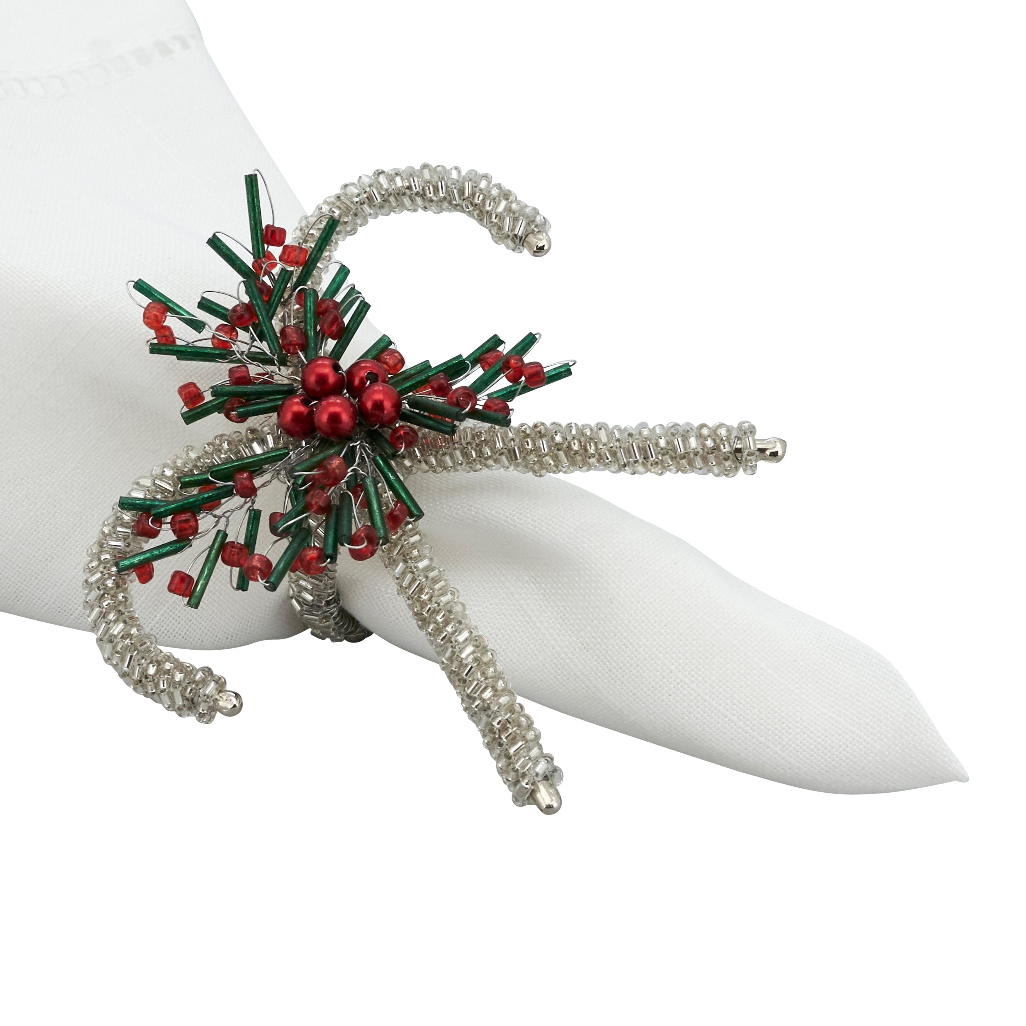 Sweet Treats Beaded Candy Cane Napkin Ring, Set of 4