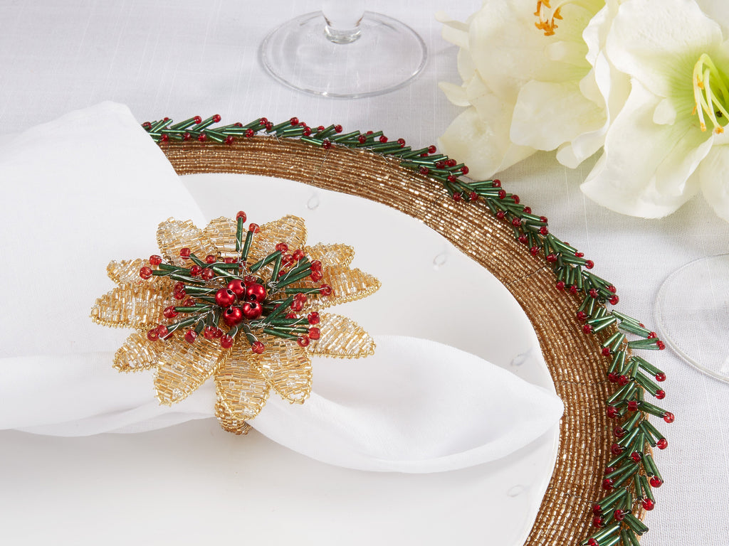 Blossoming Beauty Beaded Flower Napkin Ring, Set of 4