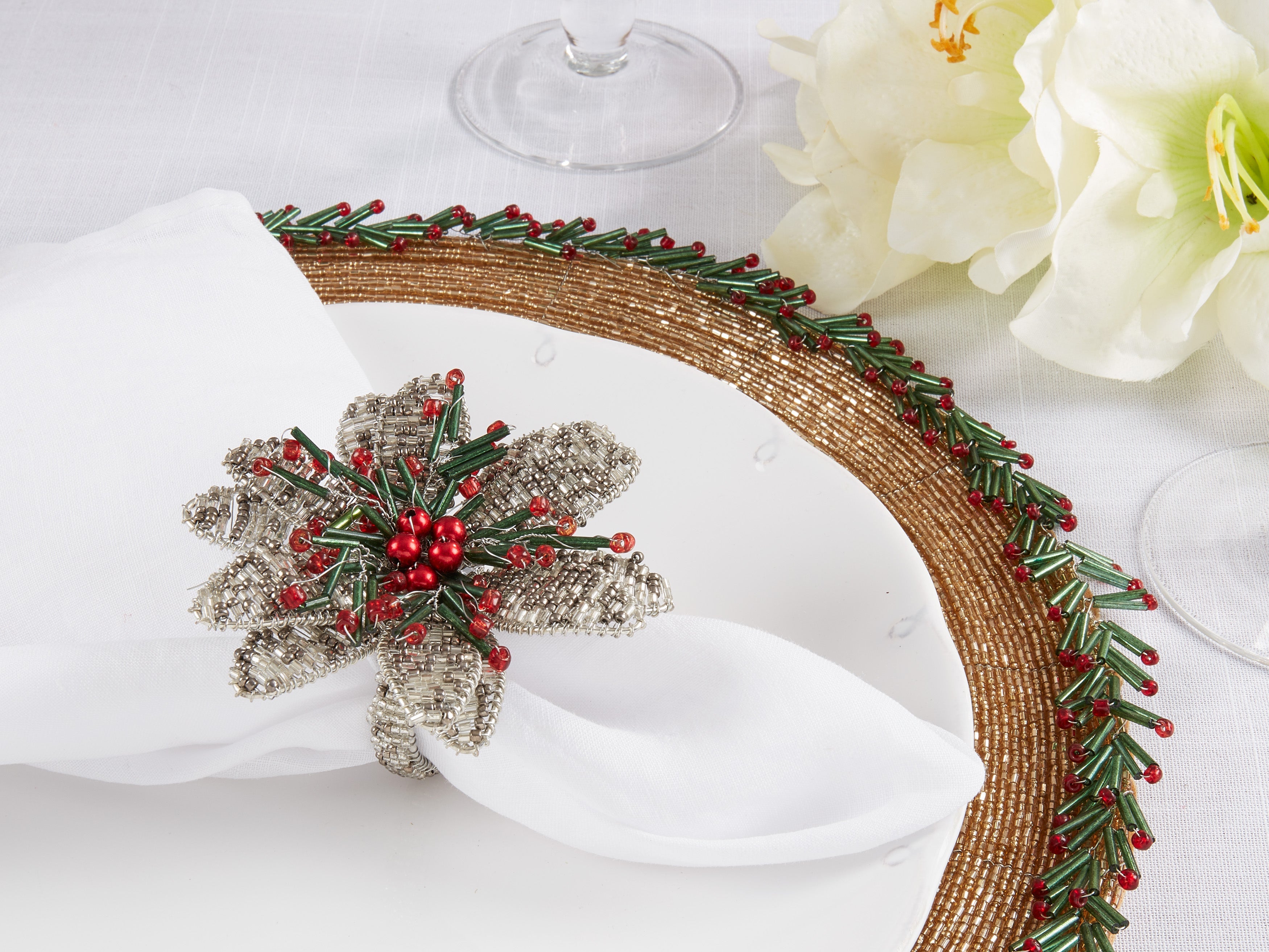 Blossoming Beauty Beaded Flower Napkin Ring, Set of 4