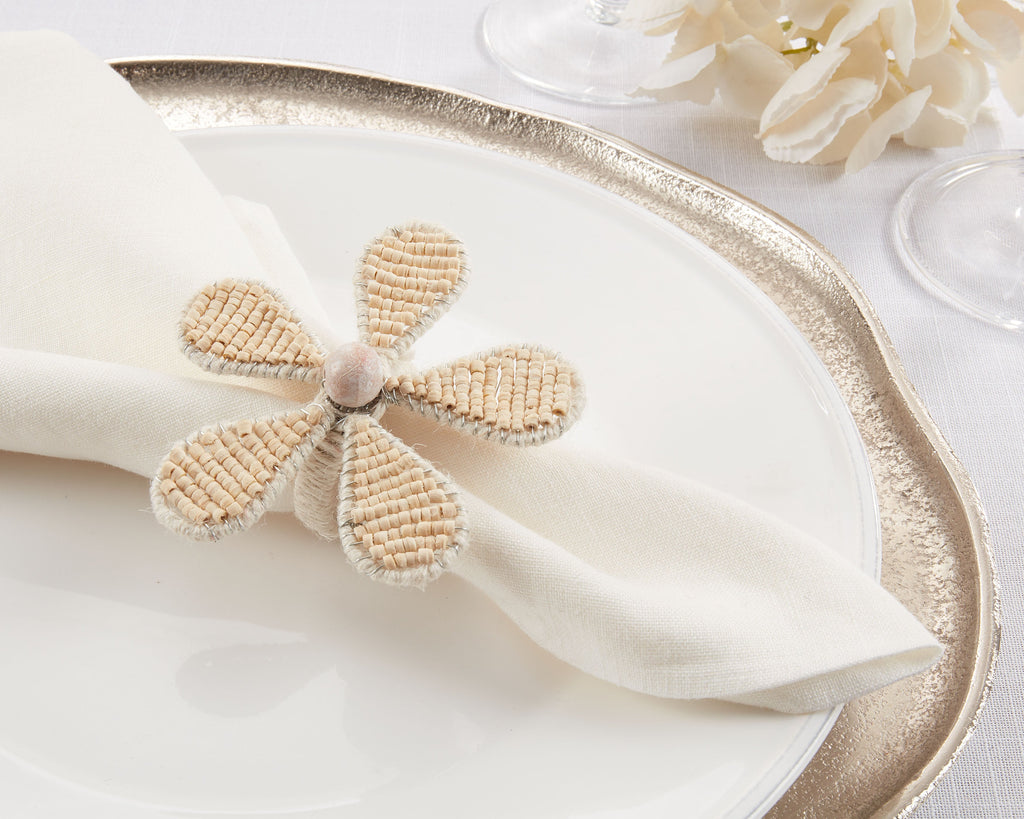 Beaded Flower Design Napkin Ring, Set of 4