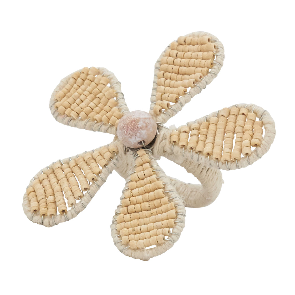 Beaded Flower Design Napkin Ring, Set of 4