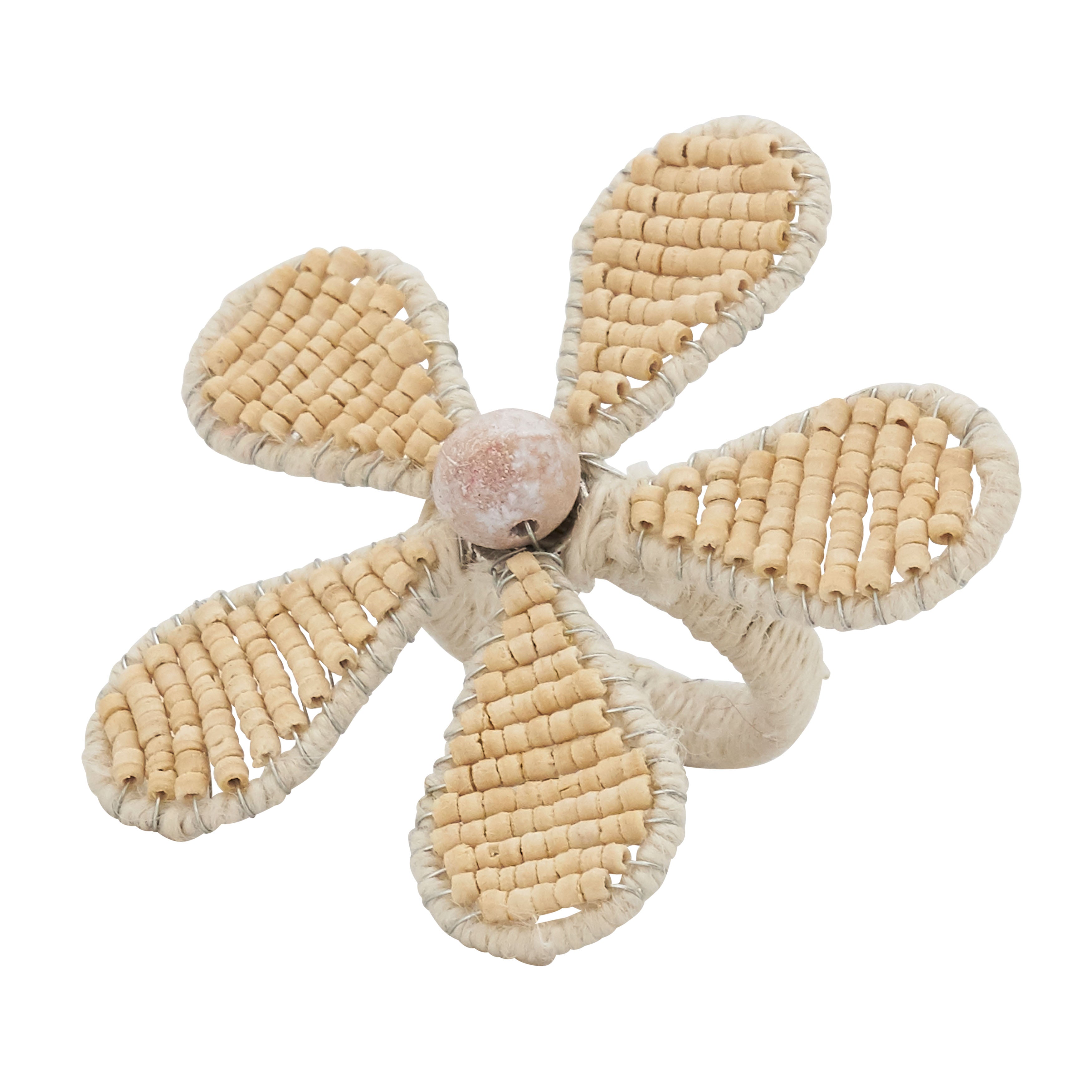 Beaded Flower Design Napkin Ring, Set of 4