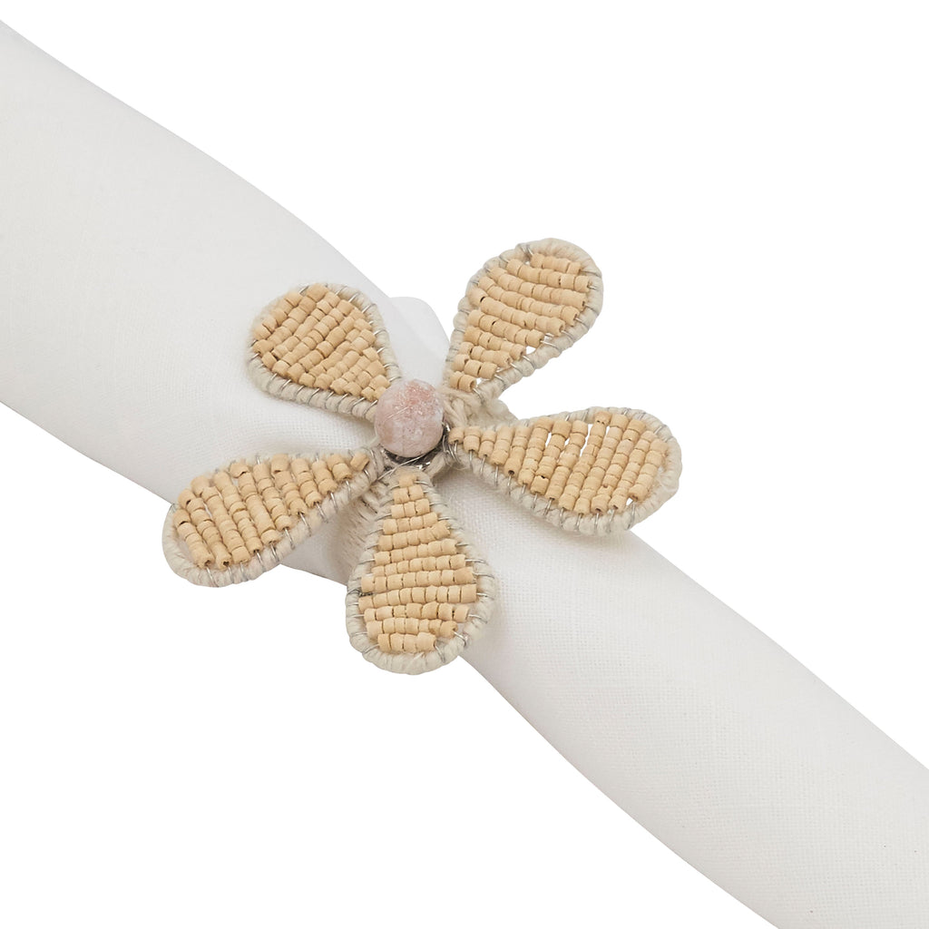 Beaded Flower Design Napkin Ring, Set of 4