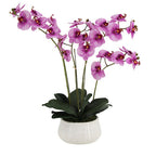 23 Faux Orchid Arrangement in Purple - Lifelike Phalaenopsis in White Ceramic Pot