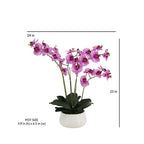 23 Faux Orchid Arrangement in Purple - Lifelike Phalaenopsis in White Ceramic Pot