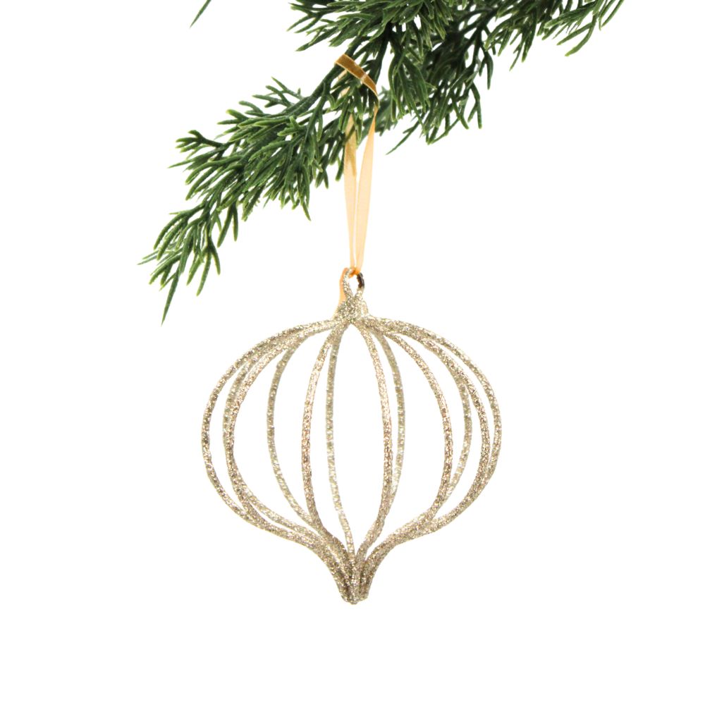 4 Sparkling Gold Wire Onion Sphere Ornaments, Set of 6