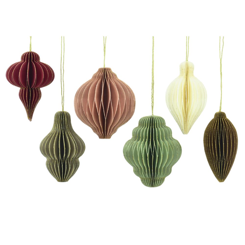 3 Paper Honeycomb Ornaments Assorted Shapes in Warm Seasonal Tones, Set of 6