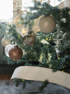 Handmade 4 Mercury Glass Ornaments in Antique Gold with Jute Hanger, Set of 4