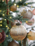 Handmade 4 Mercury Glass Ornaments in Antique Gold with Jute Hanger, Set of 4